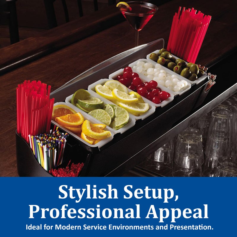 San Jamar Dome Garnish Center 5 Tray with Caddies for Kitchen, Bar, And Restaurants, Plastic, 9 Pints, Black - Image 3